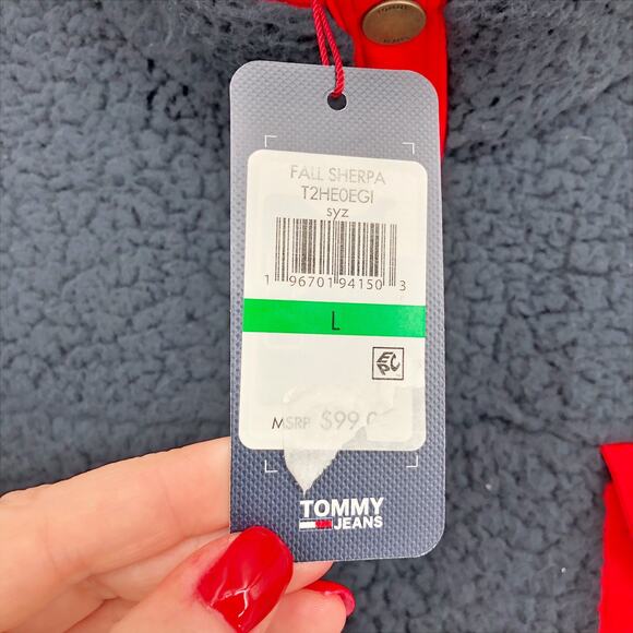 Tommy Hilfiger Womens Sherpa Jacket Large Navy Blue Pullover 1/4 Snap NWT - Picture 8 of 10